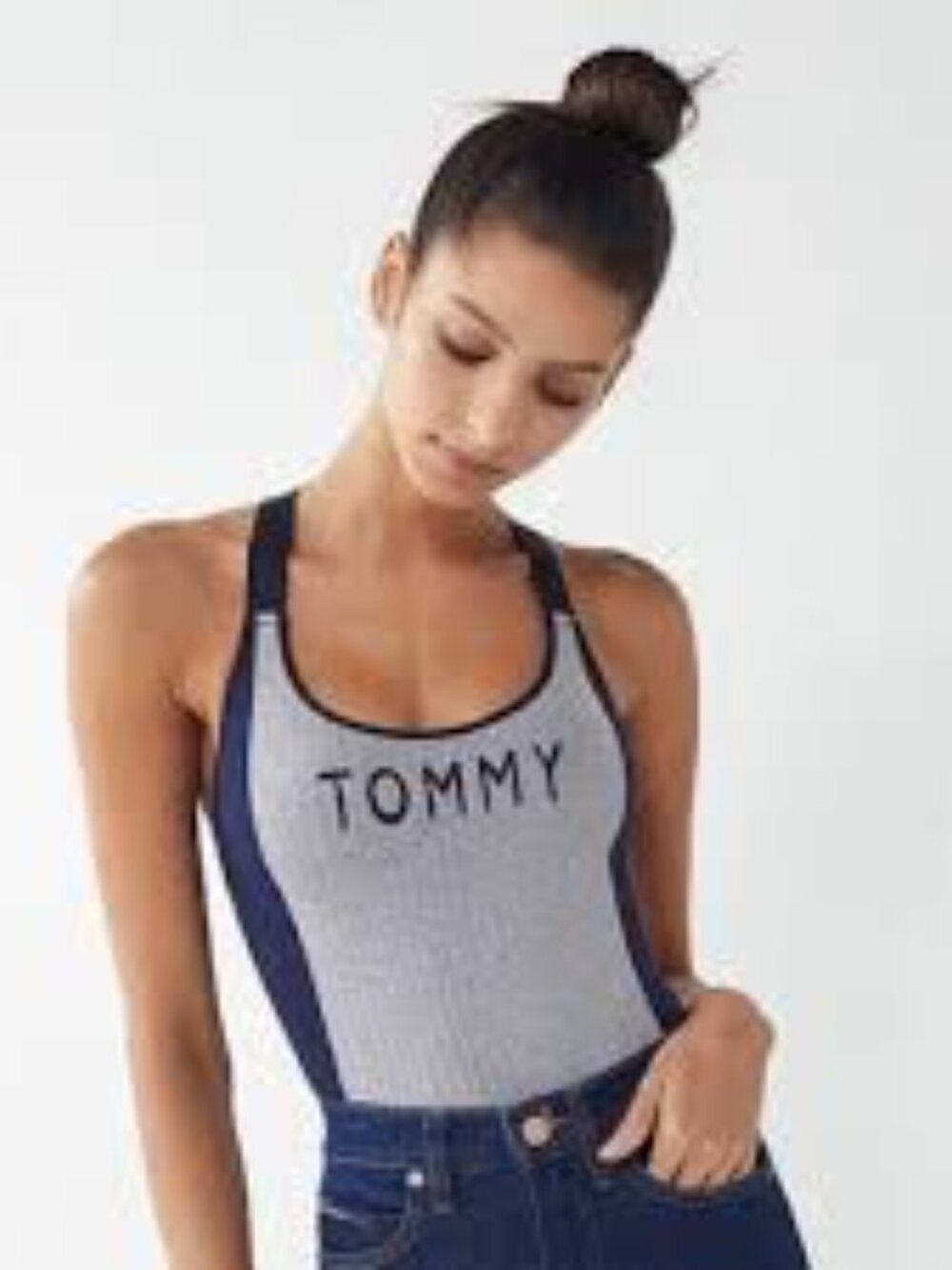 Tommy Hilfiger Blue and Gray Seamless Rib Bodysuit